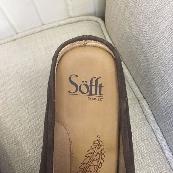 Sofft-Brown Leather Slip On Heeled Mules Size 9 Bohemian Cowgirl Rounded Toe - Picture 6 of 7